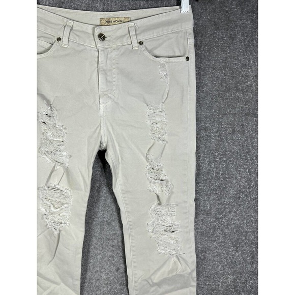 Klixs Distressed Trashed Jeans Womens Size 24 Stretch Off White Denim Italy Made - Picture 6 of 15